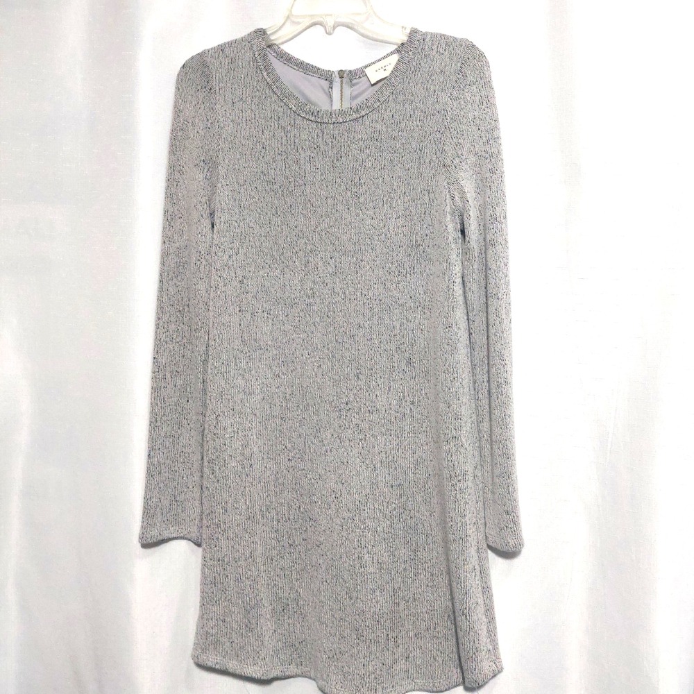 Everly Womens Small Knit Shift Sweater Dress Marled Gray Long Sleeves Zip Back
